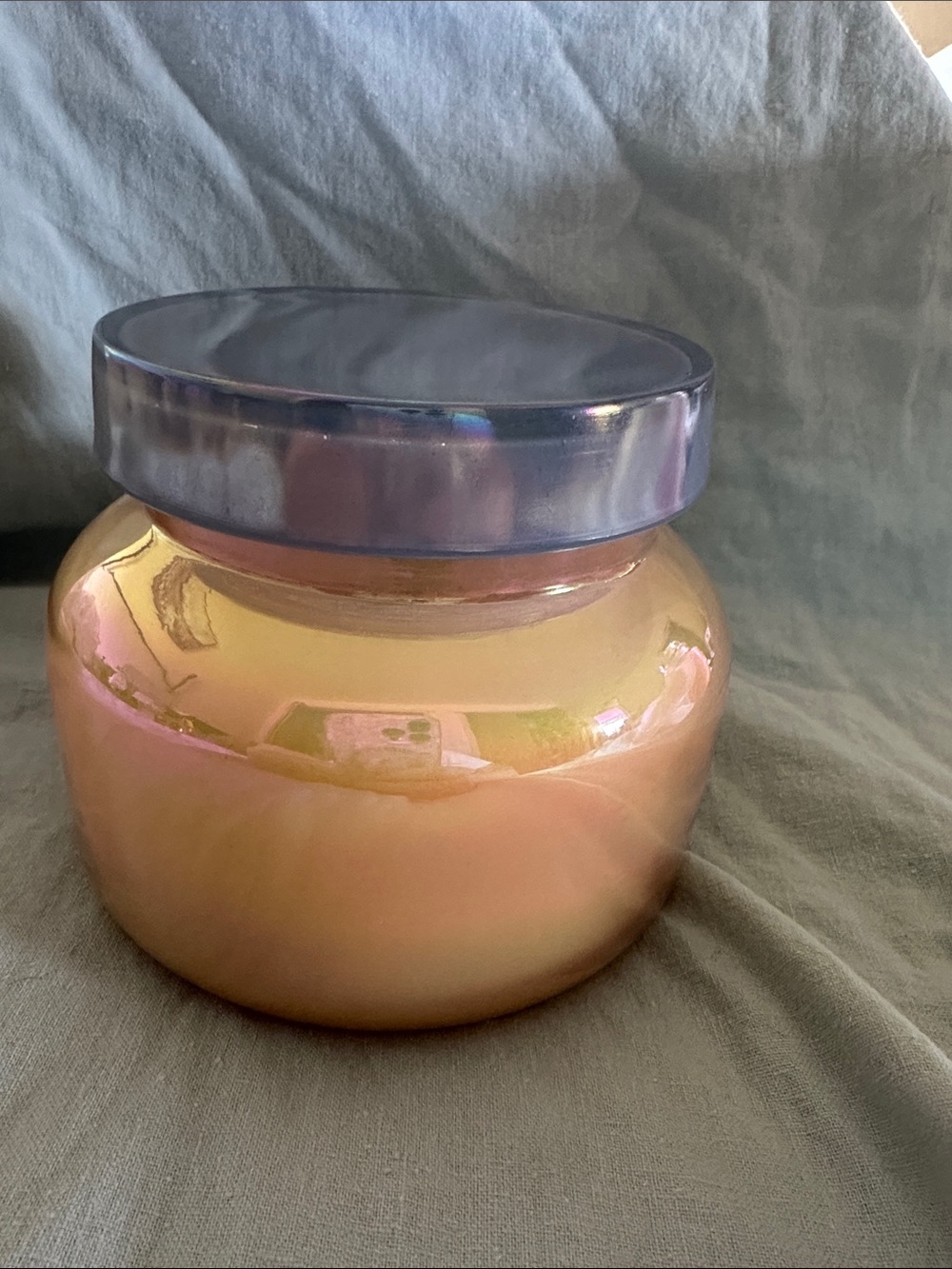Anthropologie Iridescent Peach Pink Volcano Candle